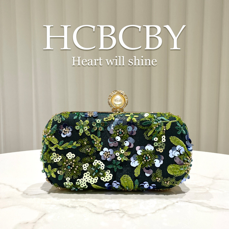 Dark Green Glitter Sequin Embroidered Beaded Embellished Clutch Bag, Women's Fashionable and Elegant Dress Evening Bag