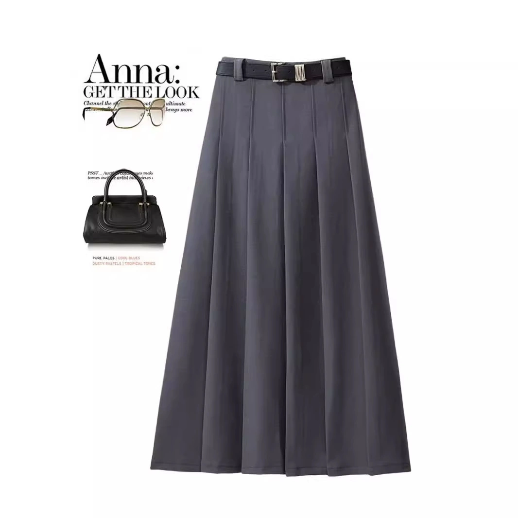 Плиссированная юбка трапециевидной формы в корейском стиле во французском стиле ретро, весна 2020, юбка-зонтик с высокой талией, утягивающий вид, серый средней длины