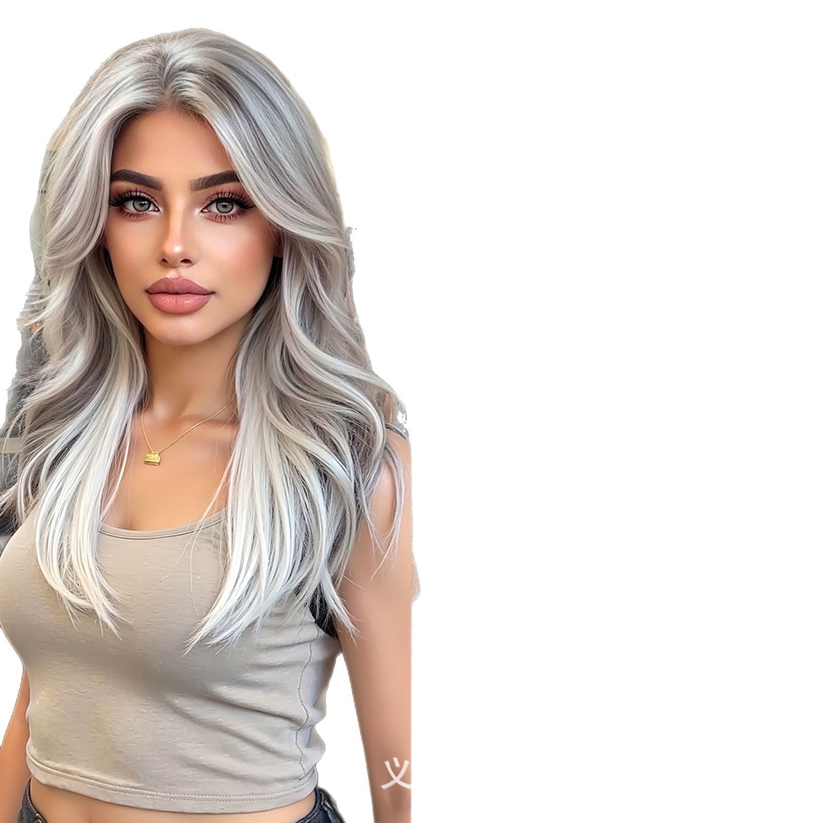 Estilo europeo y americano transfronterizo 13*6 peluca de encaje de gran superficie flequillo de ocho caracteres femenino degradado abuela gris pereza pereza cubierta completa