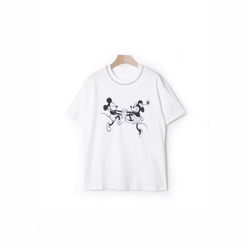 New Pearl Round Neck Mickey Print Loose Short Sleeve T-Shirt New Pearl Round Neck Mickey Print Loose Short Sleeve T-Shirt