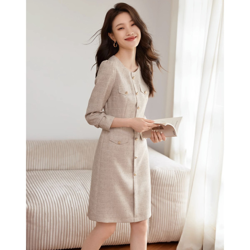 Outlet Counter Fashionable French Style Small Fragrance Style Age-Reducing Slimming Look Long-Sleeved Dress for Women in Spring and Autum Outlet Counter Fashionable French Style Small Fragrance Style Age-Reducing Slimming Look Long-Sleeved Dress for Women in Spring and Autum