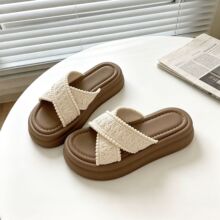 外穿复古厚底一脚蹬拖鞋女2025夏季新款松糕底女鞋配裙子沙滩鞋