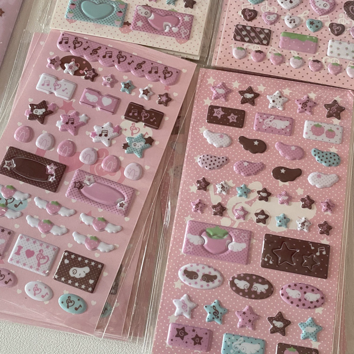 3D bubble sticker set, puffy music & wing note stickers, assorted pink designs