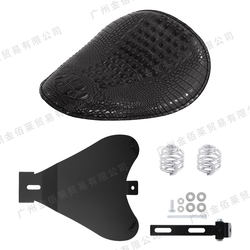 Electric car cushion | Ha Lei Modified Spring Seat - crocodile-leather-black-seat-short-round-spring-chrome-plated-bracket