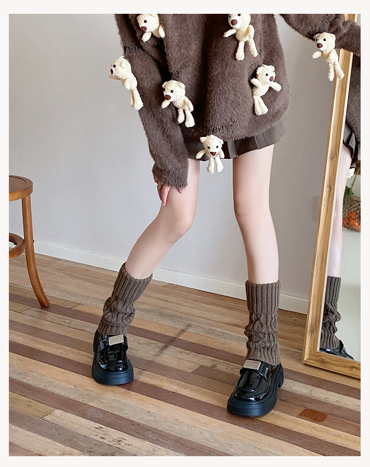 Leg Warmers Cotton Socks Women's Knitted Wool Warm Stacked Socks Mid Length Diamond Shaped Turn Down Socks Autumn And Winter Retro Calf Leg Covers_voghion.com