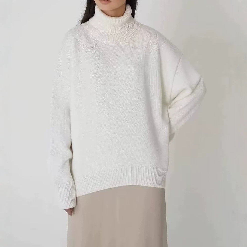 European and American cross-border solid color turtleneck sweater for women, 2026 autumn and winter, loose and versatile classic knitwear from the source factory