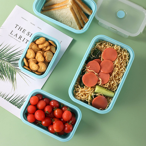Outdoor silicone folding lunch box, microwave lunch box, fresh-keeping lunch box, plastic lunch box, refrigerator storage box set