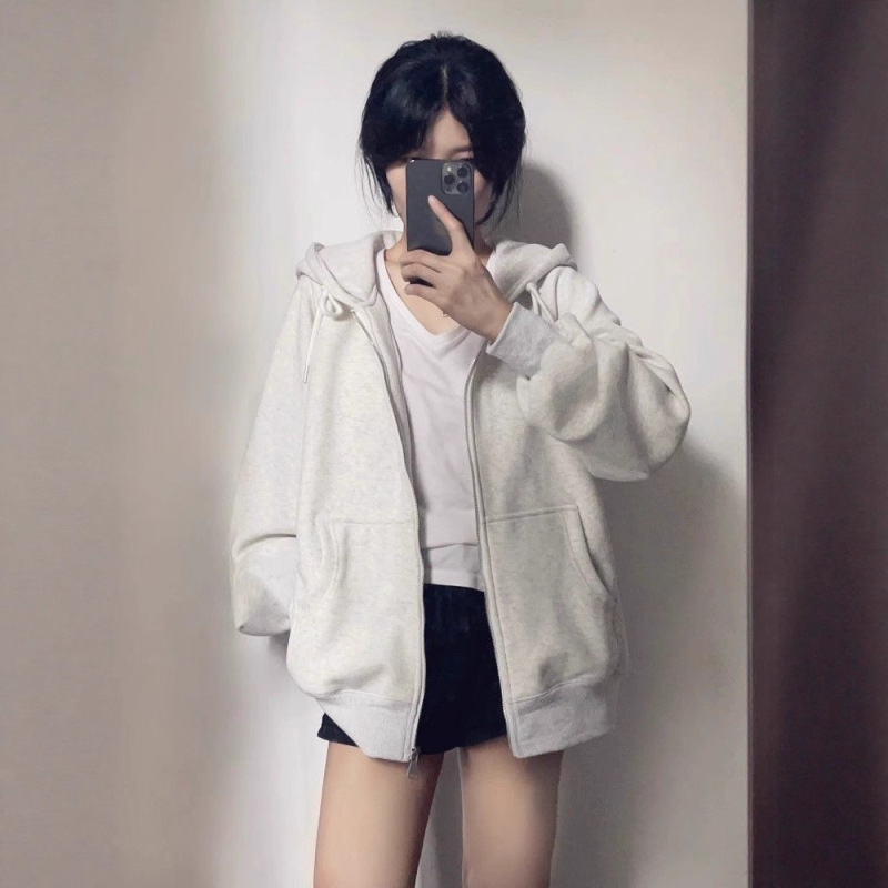 美式复古高街连帽卫衣女春秋oversize薄款外套chic慵懒开衫上衣|undefined