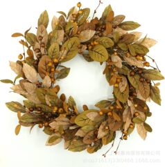 爆款秋季丰收秋叶浆果花环装饰门挂跨境亚马逊感恩节Fall Wreath