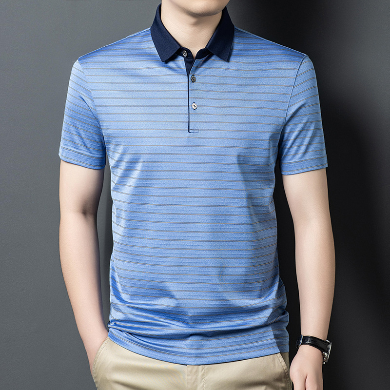 Áo polo nam tay ngắn tơ tằm 100% cổ bẻ trơn màu công sở — Bầu trời xanh JS1601077-9