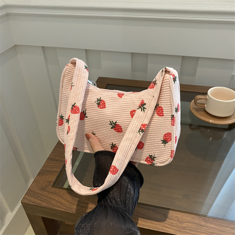 japanese style artistic corduroy girl underarm bag casual student minimalist fresh printed korean version for commuter shoulder bag