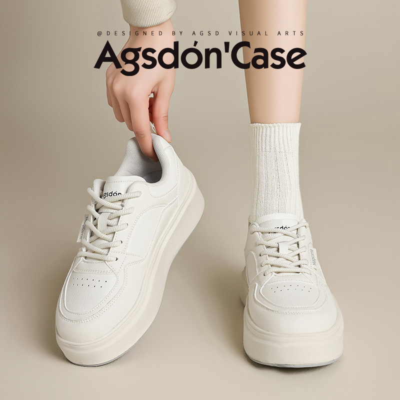 Augu Shi Deng zapatos blancos de suela gruesa para mujeres 2025 nuevos zapatos deportivos casuales planos de otoño para estudiantes de muffin skate