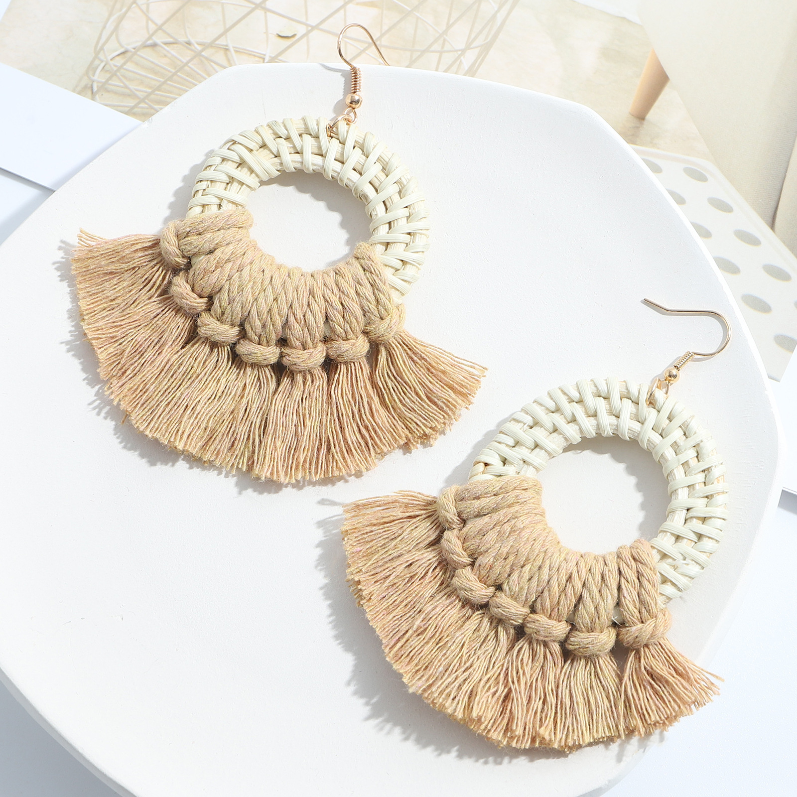 Casual Ethnic Style Geometric Cotton Thread Tassel Women's Drop Earrings 1 Pair display picture 36