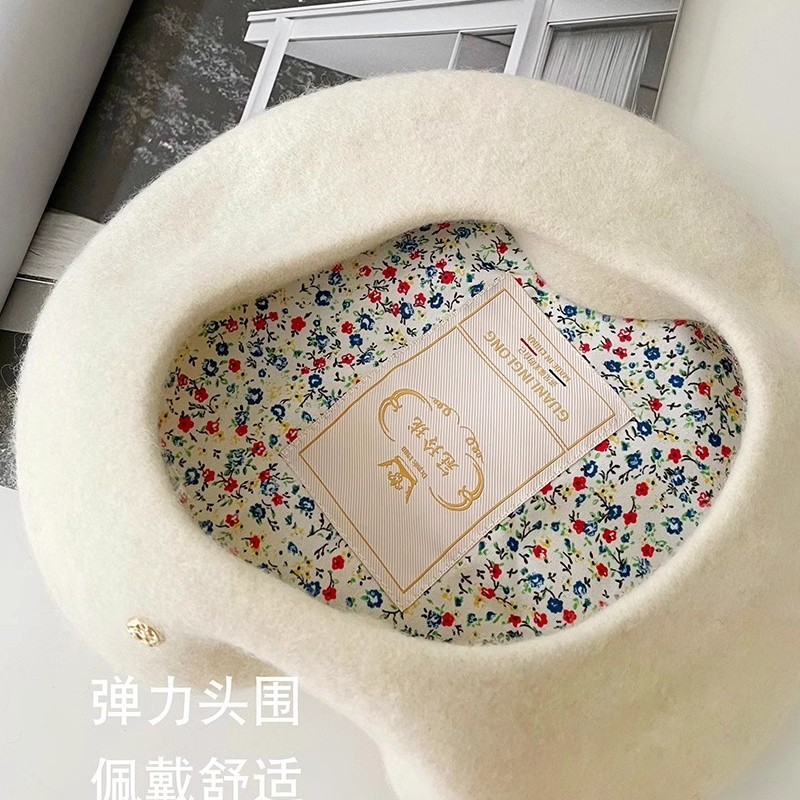 South Korea Hat Wool Beret Original Japanese Style Floral Lined Hat Korean Style Women's Hat Warm Painter Hat