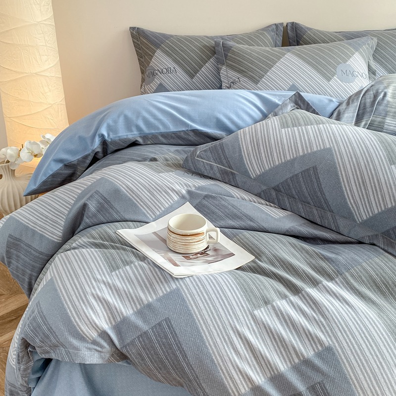 Parure de lit en coton brossé style nordique avec drap housse_voghion.com