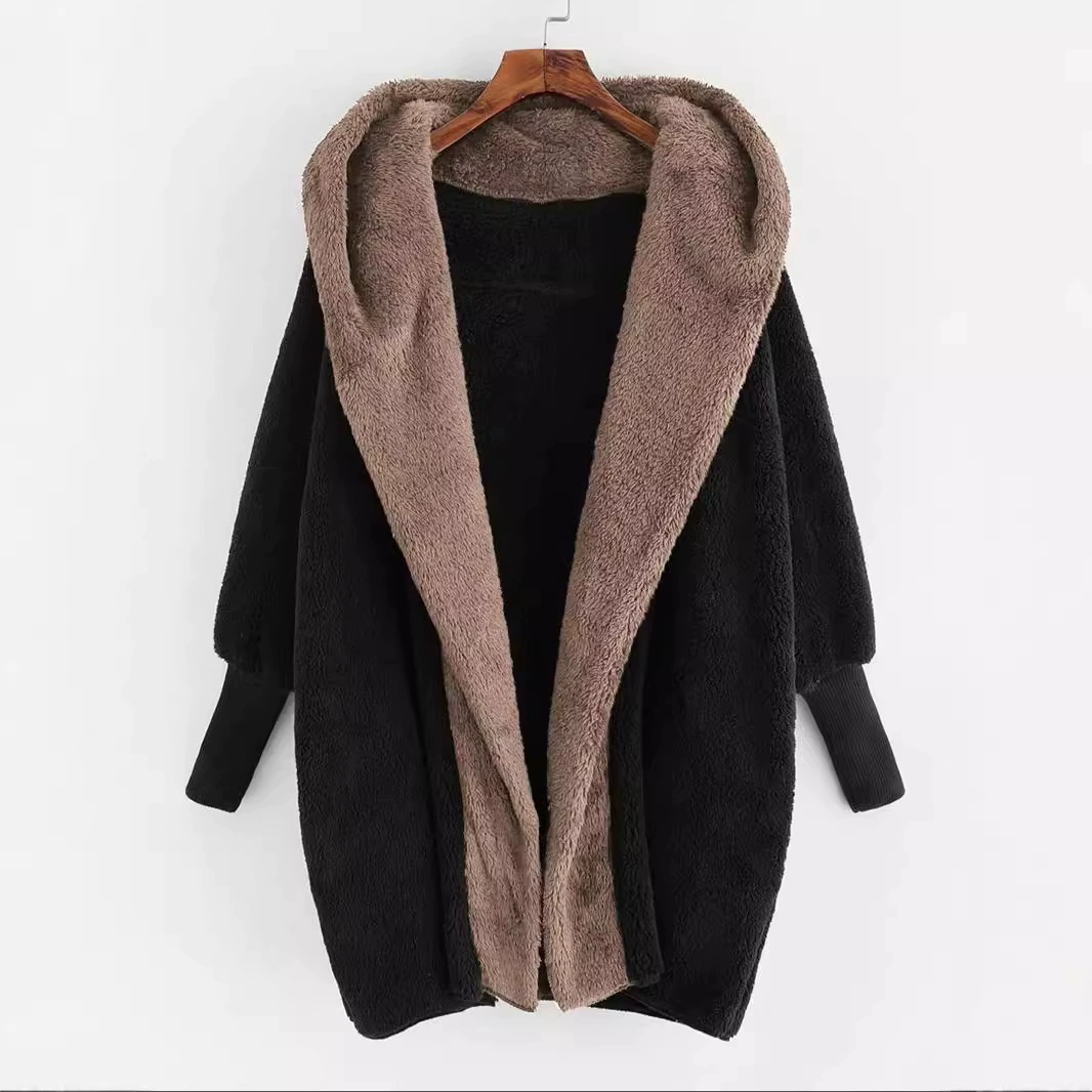 2024 Европа и США плюшевый новый стиль внешней торговли женская одежда Amazon трансграничный цвет двухсторонний флисовый капюшон свободный кардиган куртка