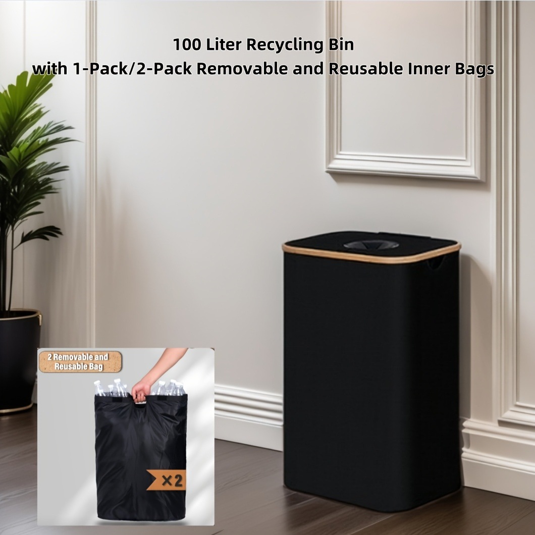 Cesta de ropa sucia con cubierta plegable reciclada de bambú, canasta de almacenamiento de tela Oxford, hogar, bolsa interior, caja de botella, a prueba de polvo