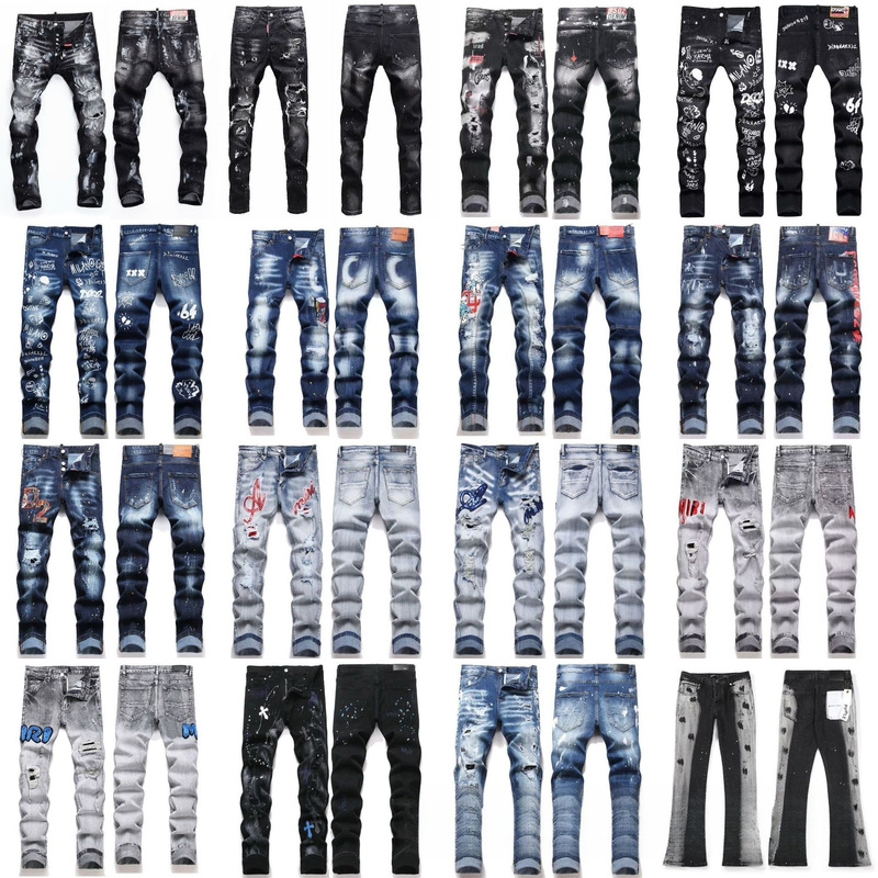 Cross-border foreign trade AMIRI patch embroidered ripped men's jeans, loose and casual, unisex and versatile Cross-border foreign trade AMIRI patch embroidered ripped men's jeans, loose and casual, unisex and versatile
