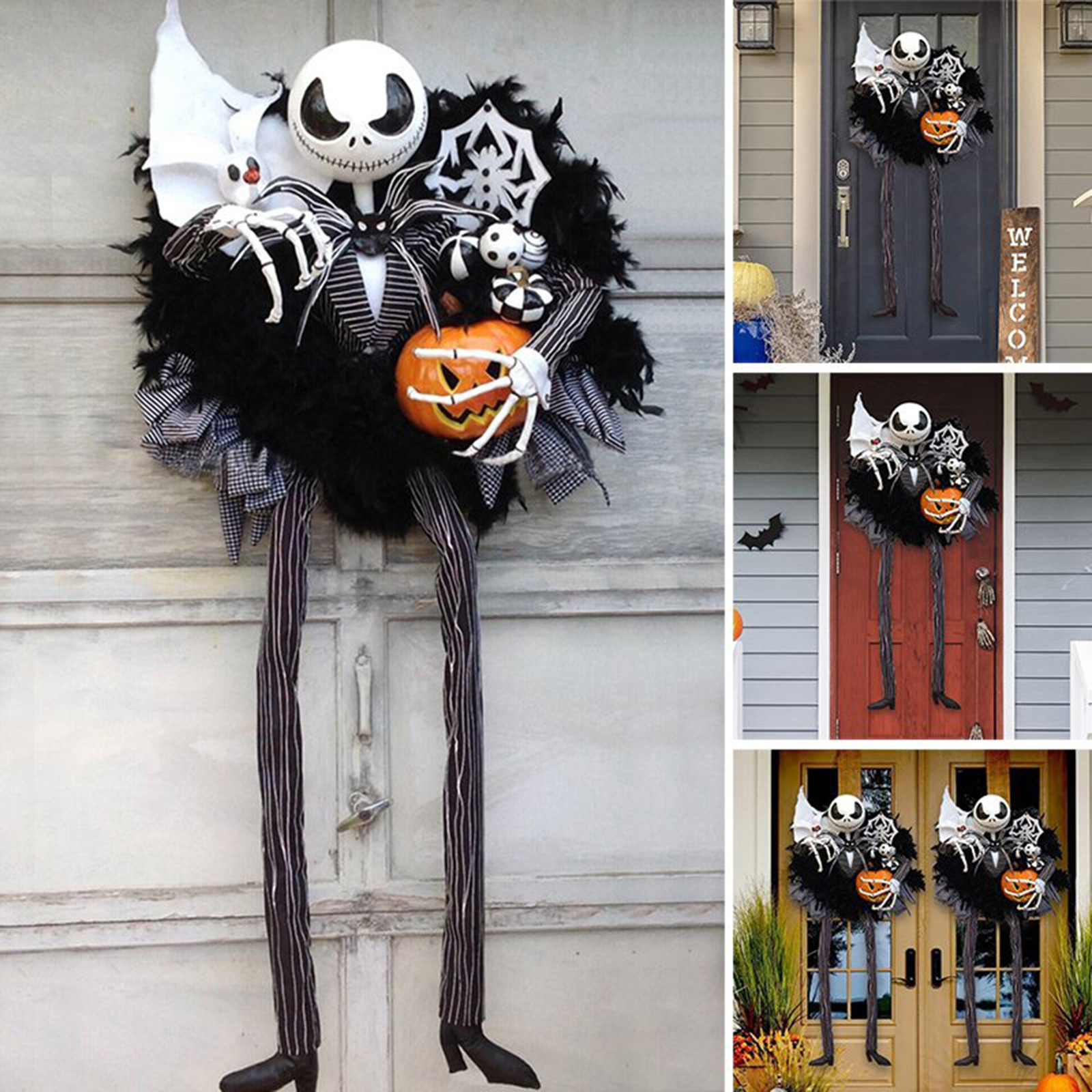 Hengchong Cross-Border New Product Halloween Pumpkin Wreath Door Hanging Holiday Party Skull Decoration Props European and American Style