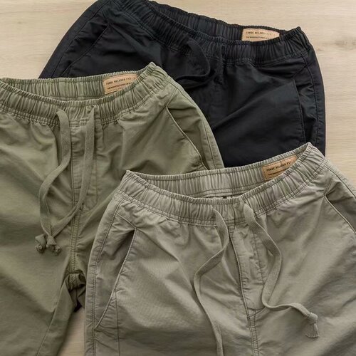 Summer solid color work shorts men's casual mid-pants loose casual work black five-point pants one generation