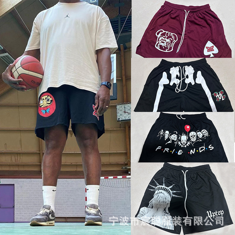American-style Rain trendy over-the-knee casual shorts for men and women, summer loose mesh quick-dry plus-size beach basketball quarter-length shorts