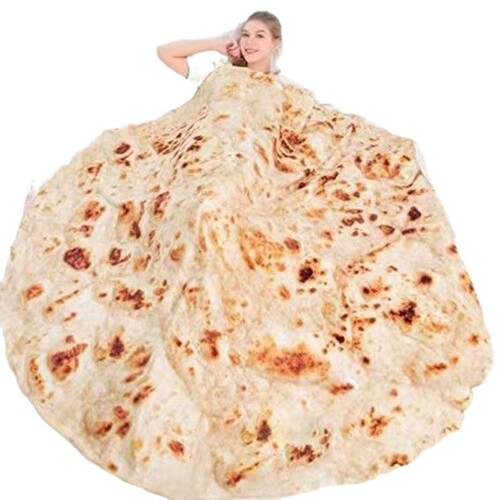 Round picnic blanket food pizza blanket high-definition digital printing plush throw blanket flannel Indian flying pancake office cover blanket