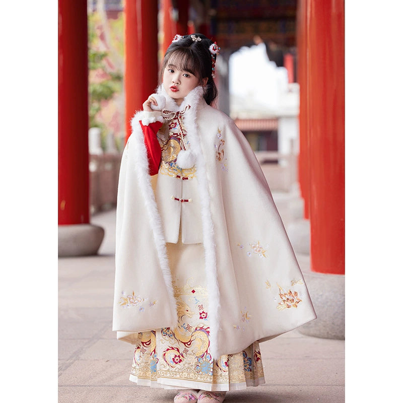 Толстый осенний и зимний Hanfu плащ девушки плащ меховый воротник теплый и холодный