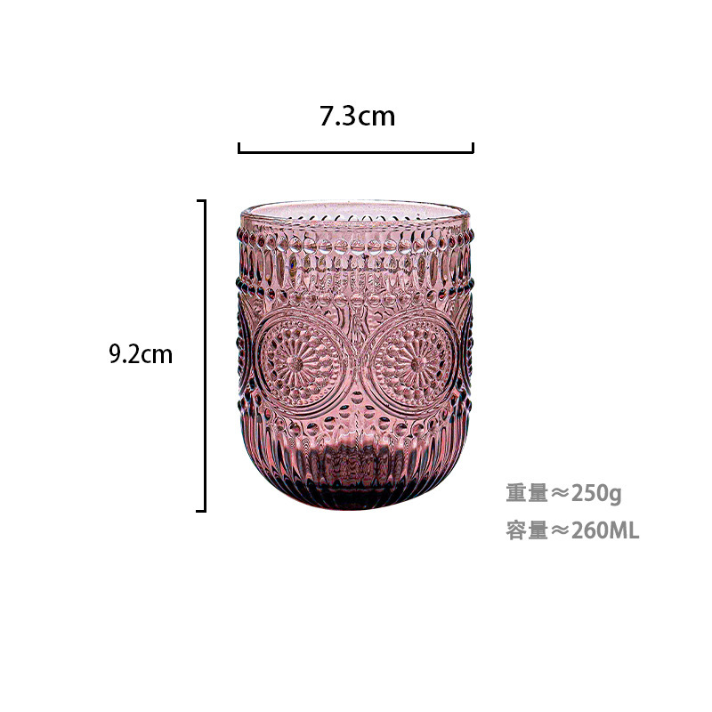 Fábrica al por mayor tazas de agua europeas tazas de vidrio de colores tazas de enjuague bucal de hotel tazas de jugo en relieve tazas de leche domésticas gruesas