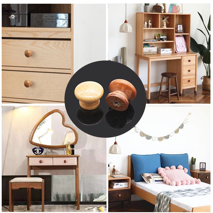 Cajón de madera maciza manija redonda accesorios de muebles chinos Puerta de gabinete solo agujero en forma de hongo manija de madera manija de la puerta del armario image 5