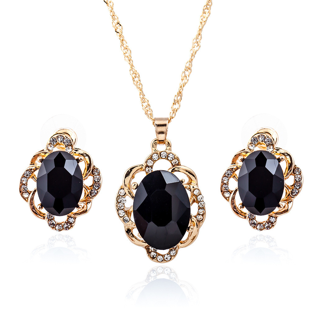 Fashion Water Droplets Alloy Inlay Zircon Womenu0027S Earrings Necklace 1 Set