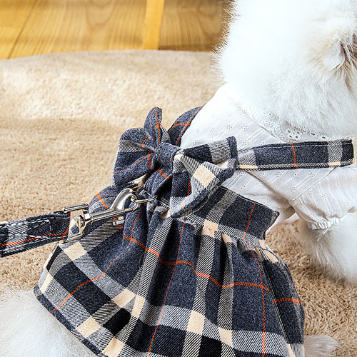 Dog Thin Skirt with Leash Harness Princess Skirt Summer Clothes Teddy Bichon Pet Cat Clothes