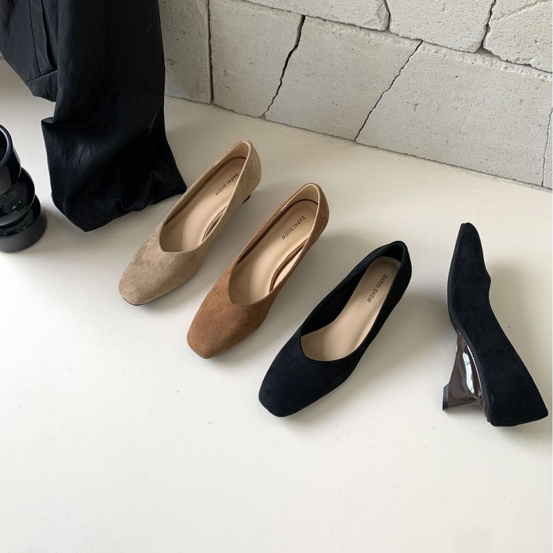 坡跟6cm~2025简约奶奶鞋森女绒面一脚蹬通勤异形跟浅口高跟单鞋女|undefined