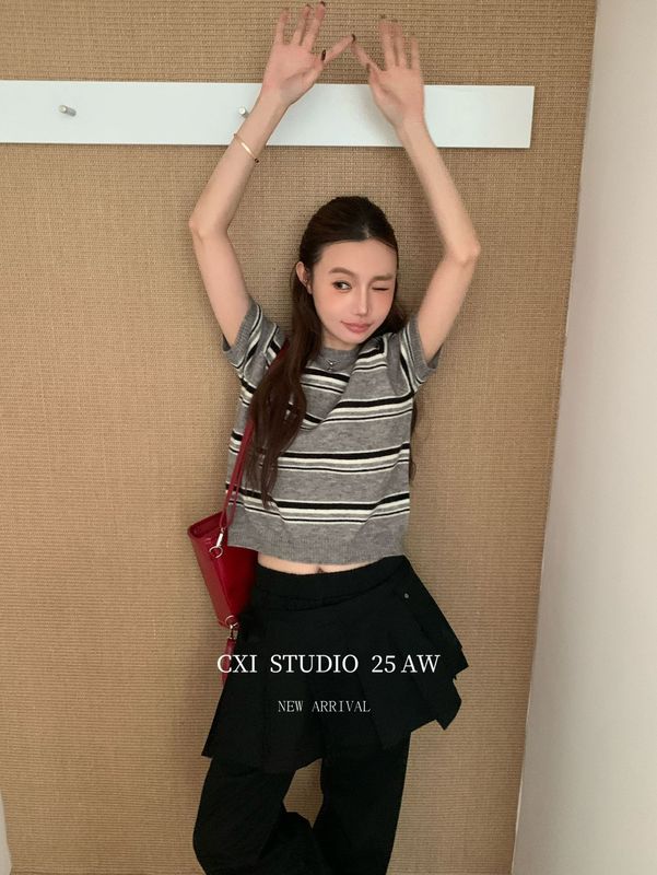 CXI 假两件裙帘式拼接休闲裤女秋季新款显瘦微喇裤设计感木耳边裤|undefined