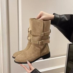 复古短靴女款2025秋冬季新款百搭厚底西部牛仔靴马丁靴勃肯堆堆靴