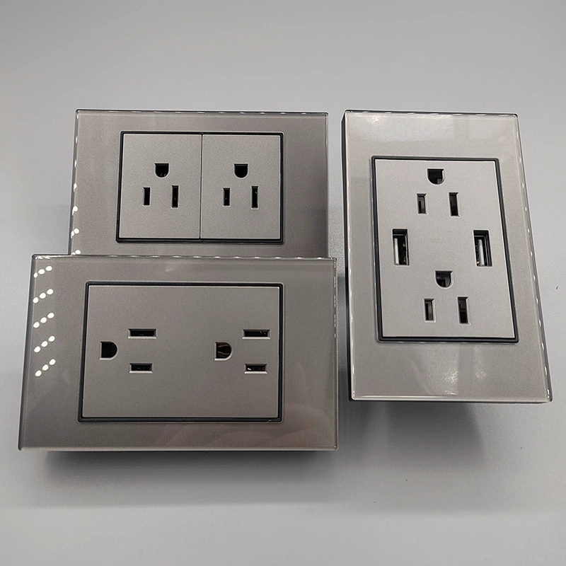 118-type American standard 15A six-hole socket 110v Taiwan USB+Type-c fast charging grey tempered glass American standard power supply