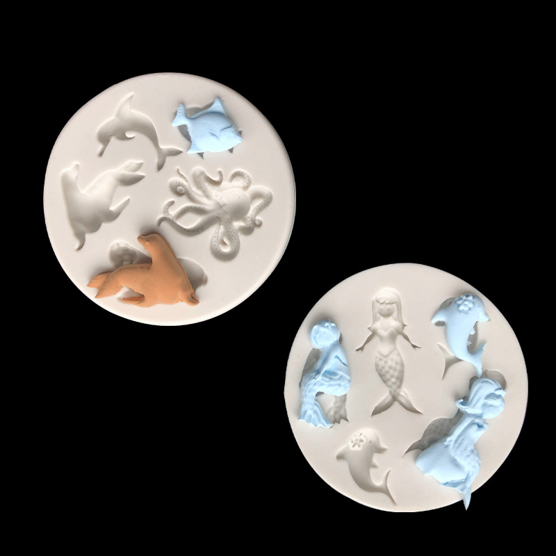 Tema del océano serie Dolphin morsa mar León sirena forma fondant pastel de chocolate decoración molde Silicona