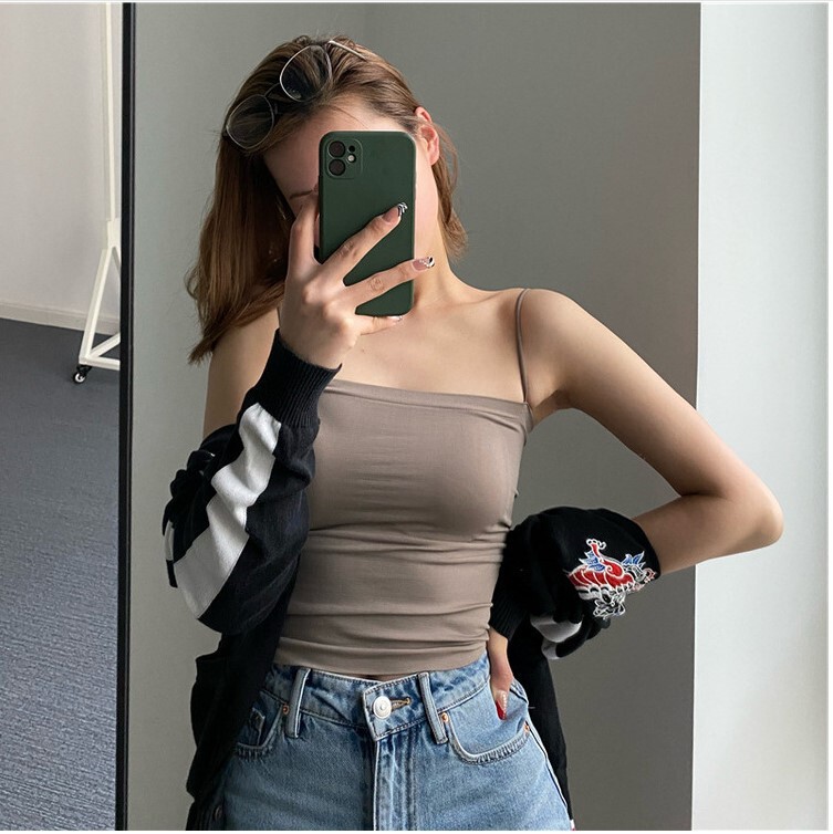 Independent Long-Style Beauty Back Camisole for Women with Built-In Bra and Integrated Chest Pads, Suitable for Wearing Outside in Summer