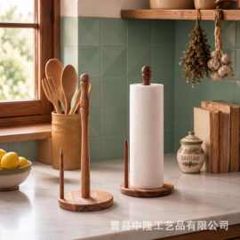 跨境木质桌面卷纸置物架家用厨房立式抹布支架中古风餐桌餐巾支架