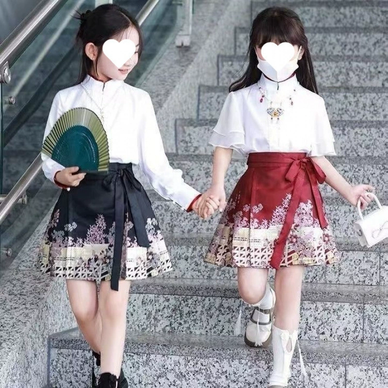 Новая детская летняя тонкая китайская полуюбка принцессы феи Hanfu, короткая юбка для девочек, короткий стиль интернет-знаменитостей