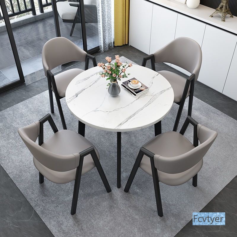 Nordic Light Luxury Negotiation Table and Chair Combination Sales Department Modern Simple Milk Tea Shop Dining Table Small Apartment Round Table Home