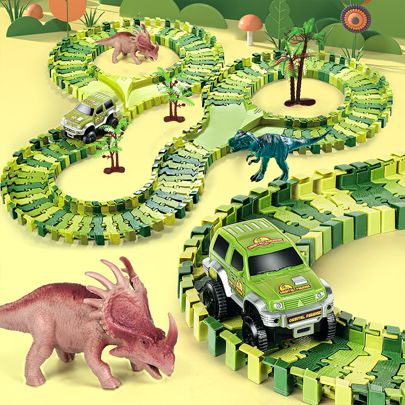 Vehículo eléctrico de vagón de dinosaurio, variedad, montaña rusa ensamblada, juego de modelo de coche de simulación de paraíso, juguetes educativos para niños