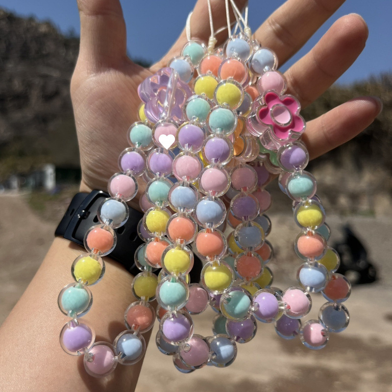 Mobile Phone Lanyard Hand Ins Style Handmade Beaded Crystal Hanging Chain Short Ccd Lanyard Macaron Color Mobile Phone Case Chain