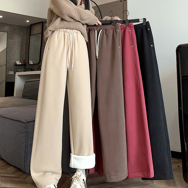 Autunno e inverno Isolamento in peluche Nuovi pantaloni sportivi casual lunghi a gamba dritta larghi e dimagranti_voghion.com