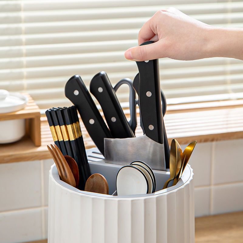 厨房旋转刀架置物架台面新款多功能家用筷子刀具一体收纳架子