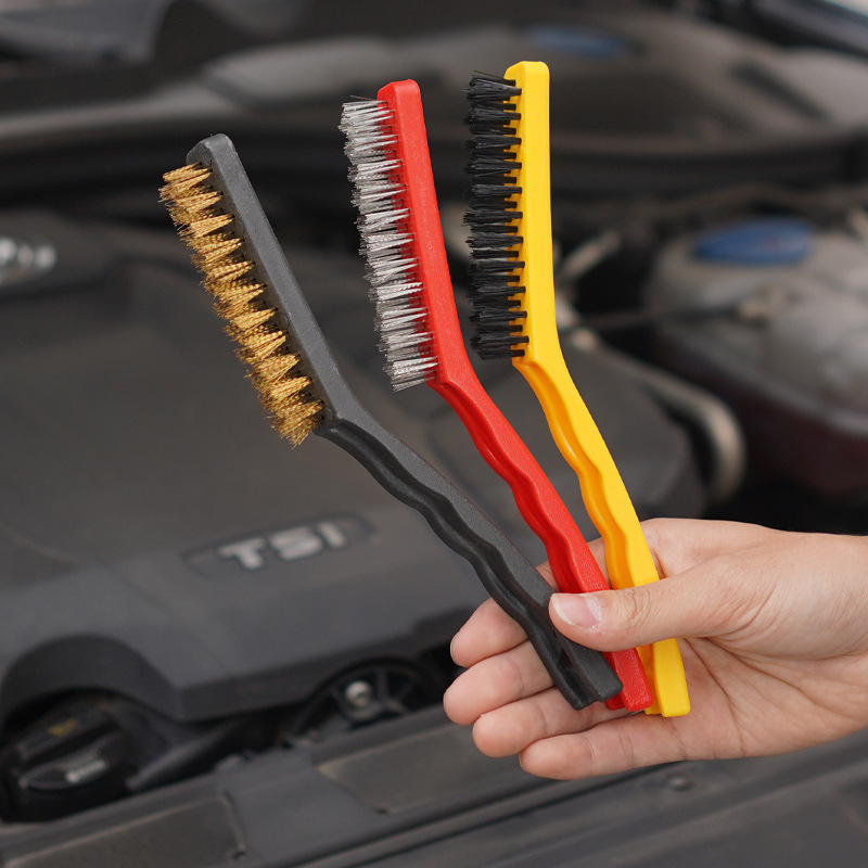 Car Engine Rust Removal Cleaning Detail Brush Car Wash Supplies Gap Cleaning Tool Hard Bristle Steel Wire Decontamination Brush