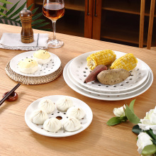 陶瓷饺子盘多孔蒸盘沥水盘圆形水果盘蒸海鲜蒸鱼盘蒸片圆形蒸格盘