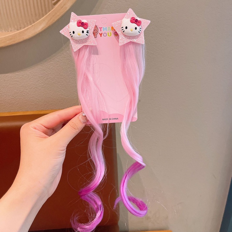 子供の漫画 KT 猫ヘアロープグラデーションカーリーシルクヘアアクセサリー子供の西洋スタイルの斬新なカラーヘアポニーテール帽子|undefined