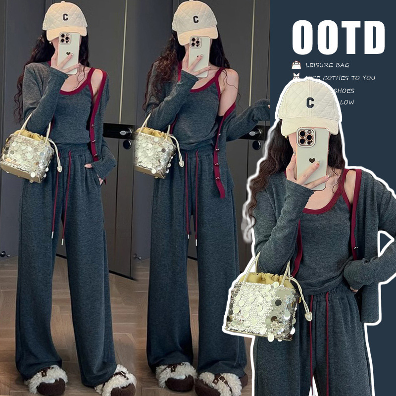 Maternity Wear 2026 Autumn New Korean Style Fashion 2-Piece Set Top + Wide-Leg Pants Maternity Set