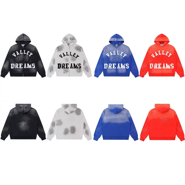 Vale Forever American High Street Heavy-Duty Washed and Distressed Gradient Rhinestone Hooded Cardigan Export Cross-Border Sweatshirt