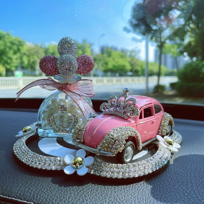 Creative Decorative Gifts, Personalized – Car ornaments - diamond-crown-pink-car-crown-white-pink-diamond-pearl-bottle-camellia-diamond-cushion